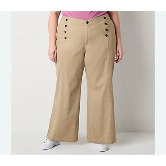 St. John's Bay Womens Pants Size 20W Mariner Wide Leg Heritage Khaki Tan Sailor - Picture 1 of 8